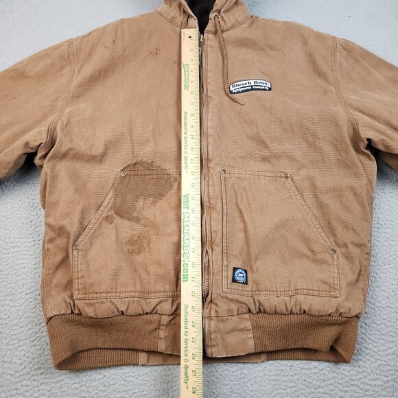 VTG Canvas Jacket Men's XLT Hooded Duck Brown Quilt Lined Workwear Logo THRASHED - Picture 3 of 16